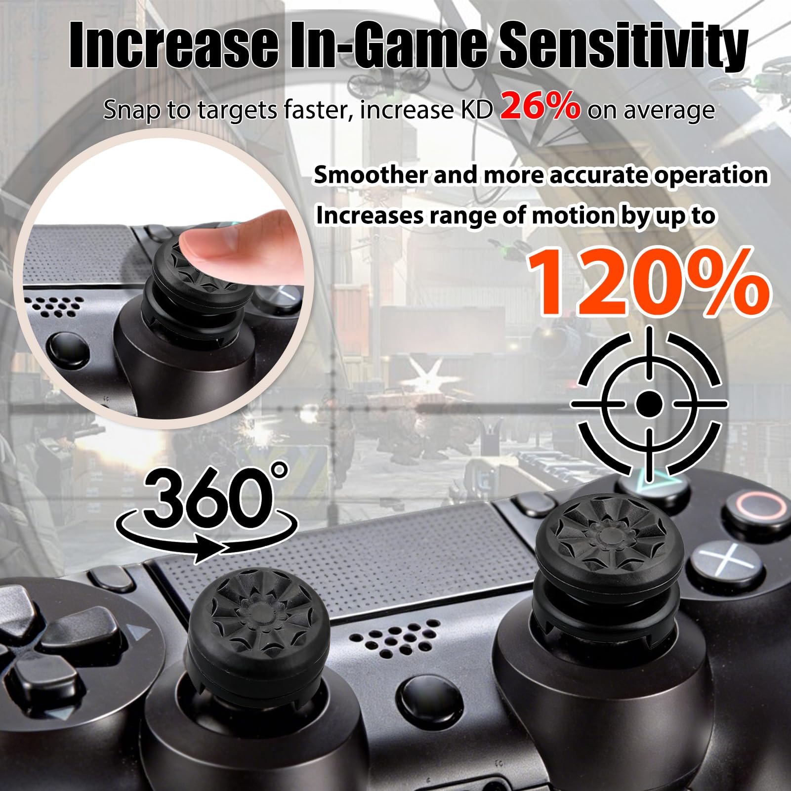 Thumb Grips for PS4 PS5 Controller, Silicone Thumbsticks High-Rise & Mid-Rise Joystick Grip Thumb Stick Caps Accessories for Playstation 4 5 FPS Increase Comfort Improved Accuracy 2Pcs Black — view 2