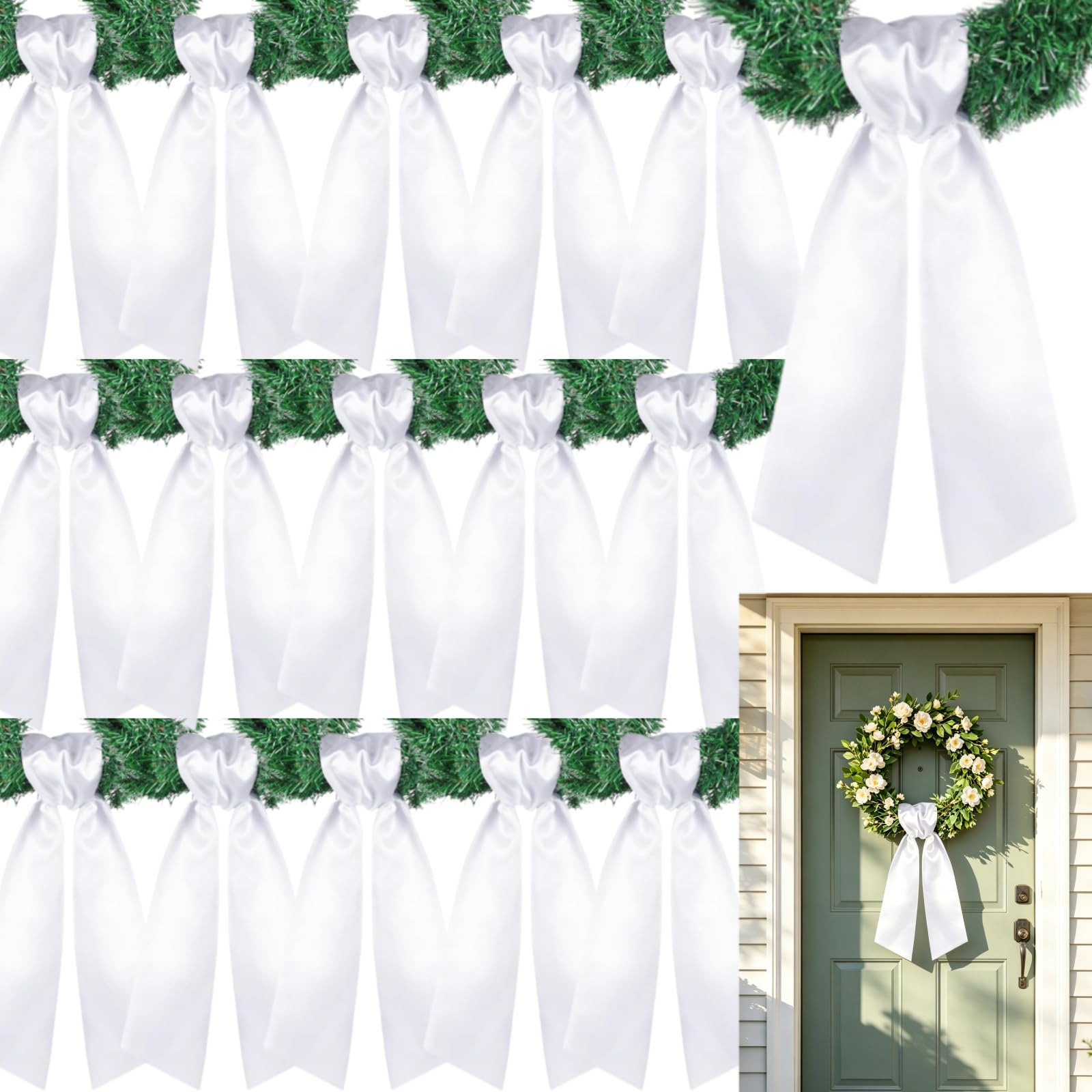 Dream Loom Wreath Sash for Front Door, 16pcs White Wreath Sash Accessories for Easter Weddings Birthday Christmas Party Yard Wall Doorway Decor