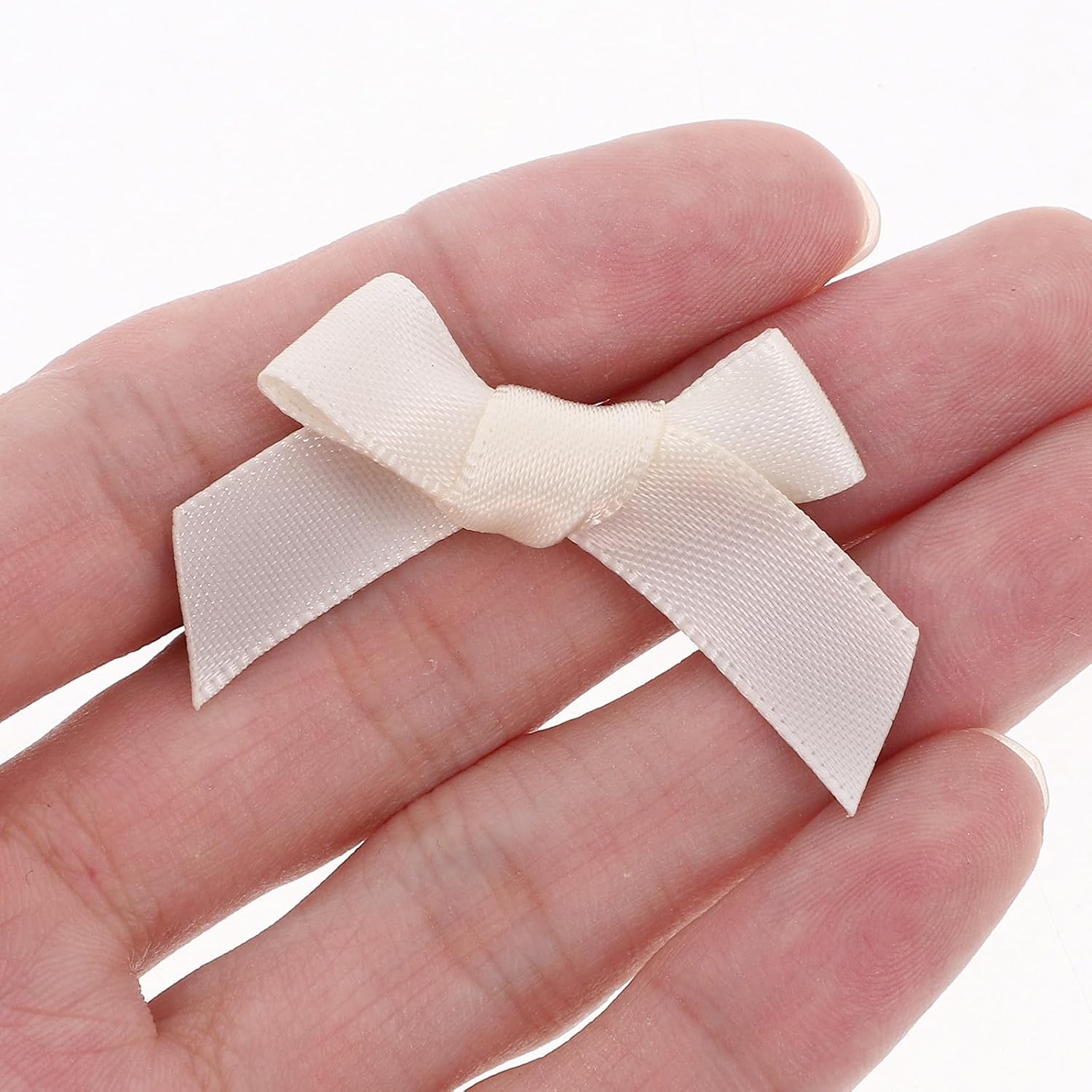 200pcs Beige Fabric Bowknot 3.7cm Pre-Made Ribbon Sewing Supply