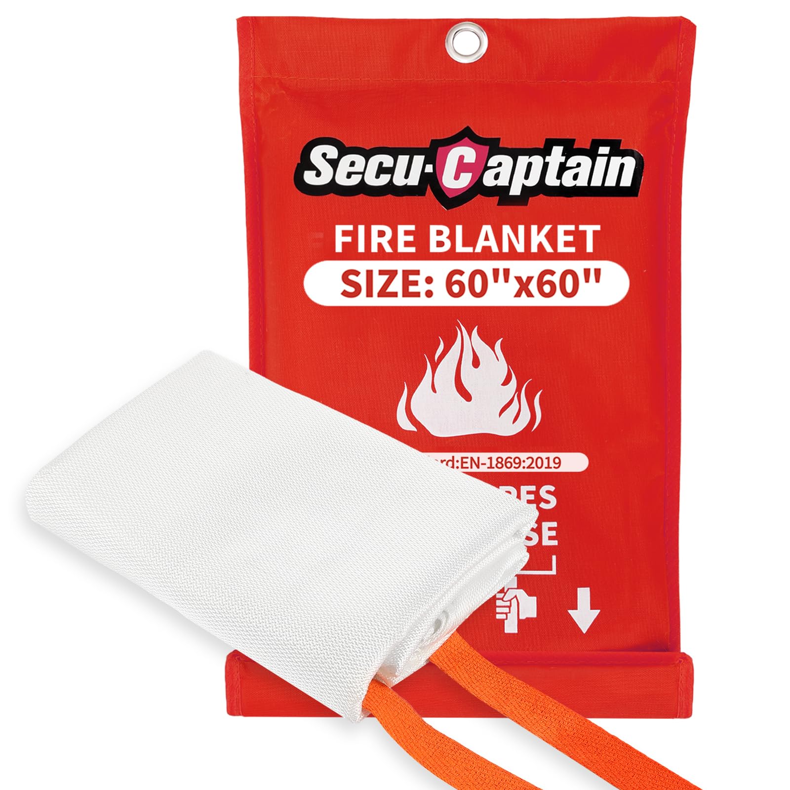 SecuCaptain Manta ignífuga de emergencia para el hogar, 60 x 60 pulgadas, manta ignífuga extragrande con pestañas ignífugas para casa, camping, cocina, protección contra incendios, supervivencia y