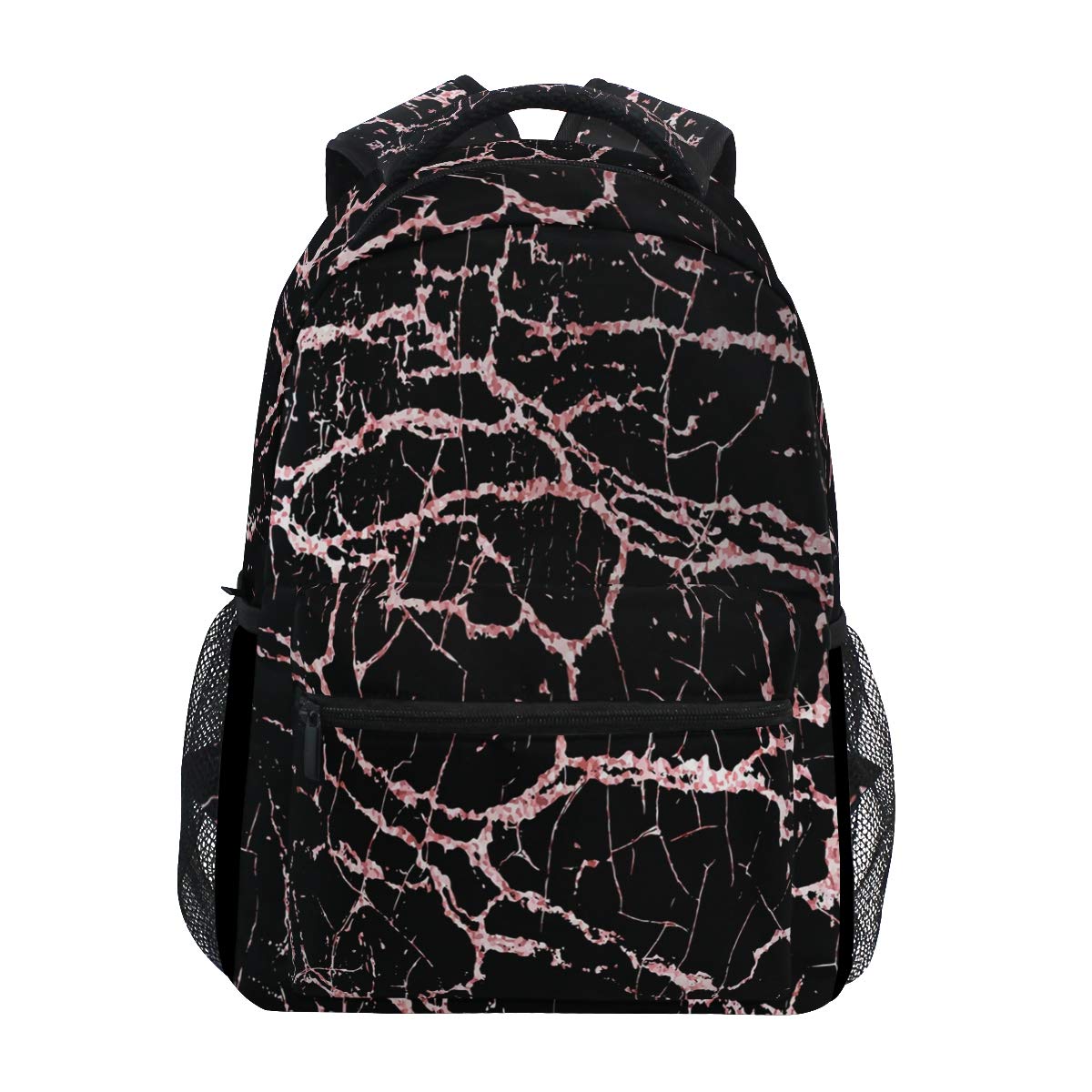 Rose Black Marble School Backpack Stone Student Laptop Bookbag for Teen Boys Girls Laptop Women Casual Travel Daypack