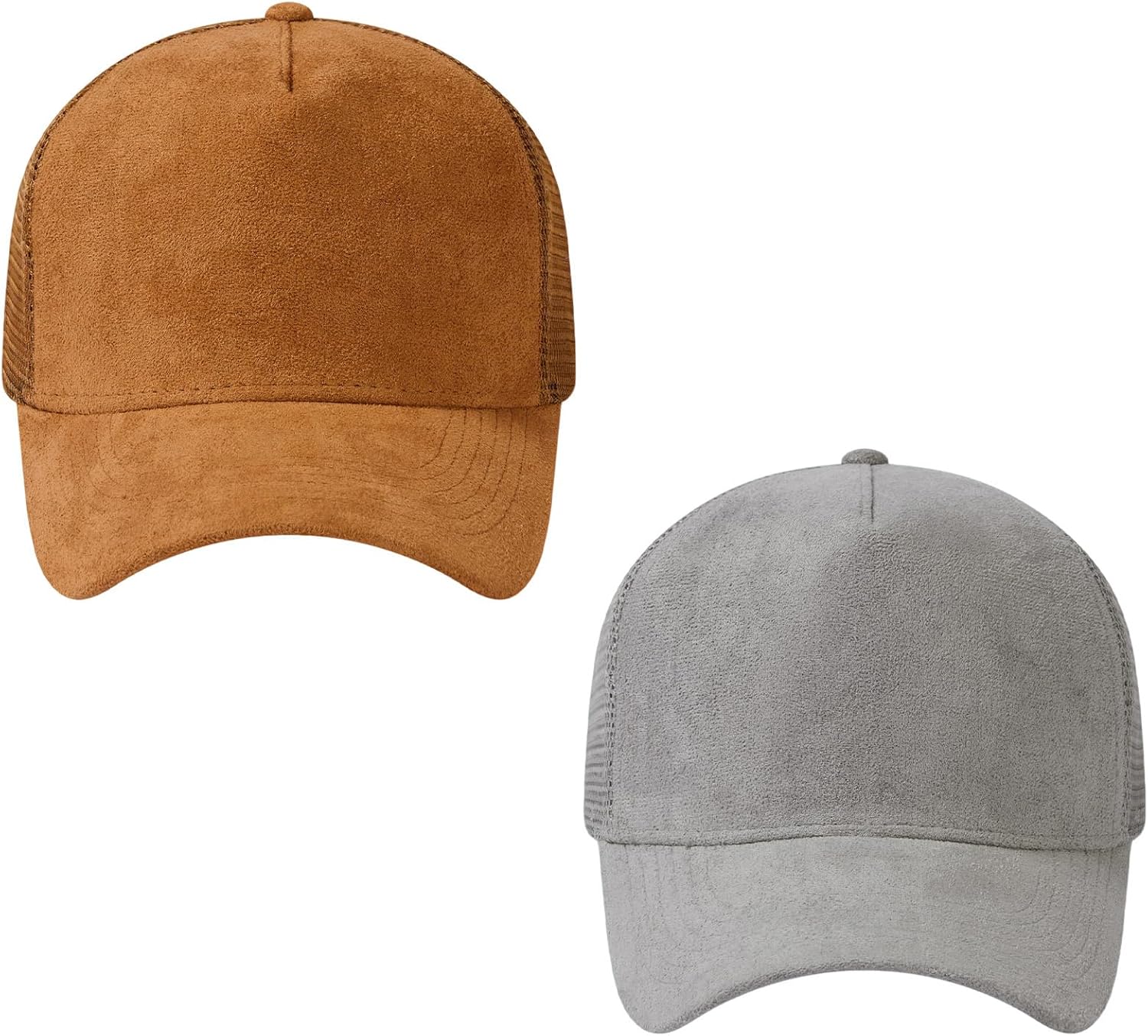 Suede Curved Brim Trucker Cap Adjustable Snapback Hat Mesh Back Breathable for Men Women 2 Pack SH03