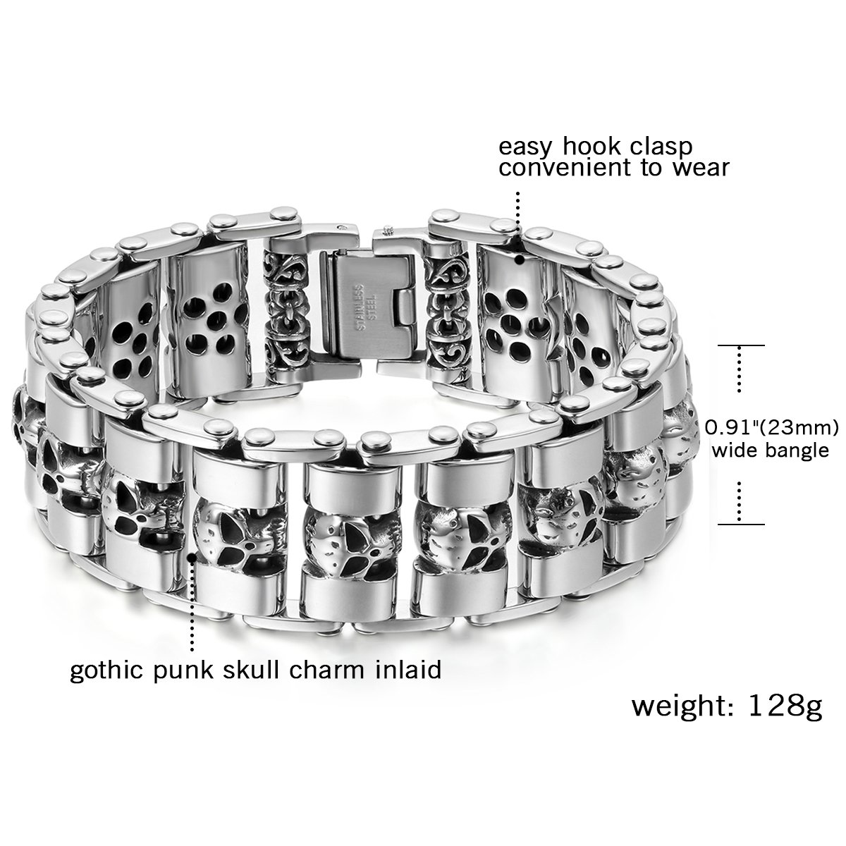 OIDEA Bracciale Braccialetto Uomo Bracciale Catena Bici in Acciaio Inox Forma di Cranio Grande Larghezza Pesante Alta Lucidato Colore a Scelta Regalo Perfetto