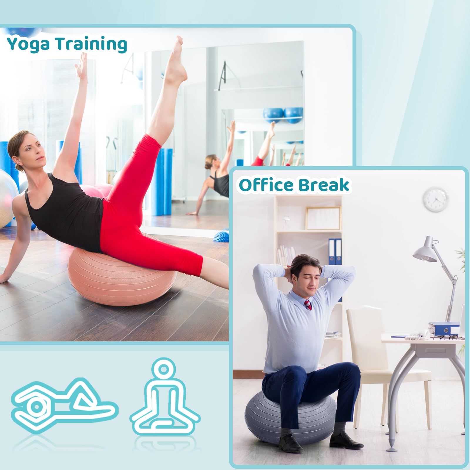 Lewtemi Flexibler Sitz für Klassenzimmer, 50,8 cm, Yoga-Bälle, groß, aufblasbar, Donut-Übungsball, Stuhl, Stabilität, Balance-Trainer mit Inflator für Kinder, Studenten, 6 Stück (Morandi-Farbe)