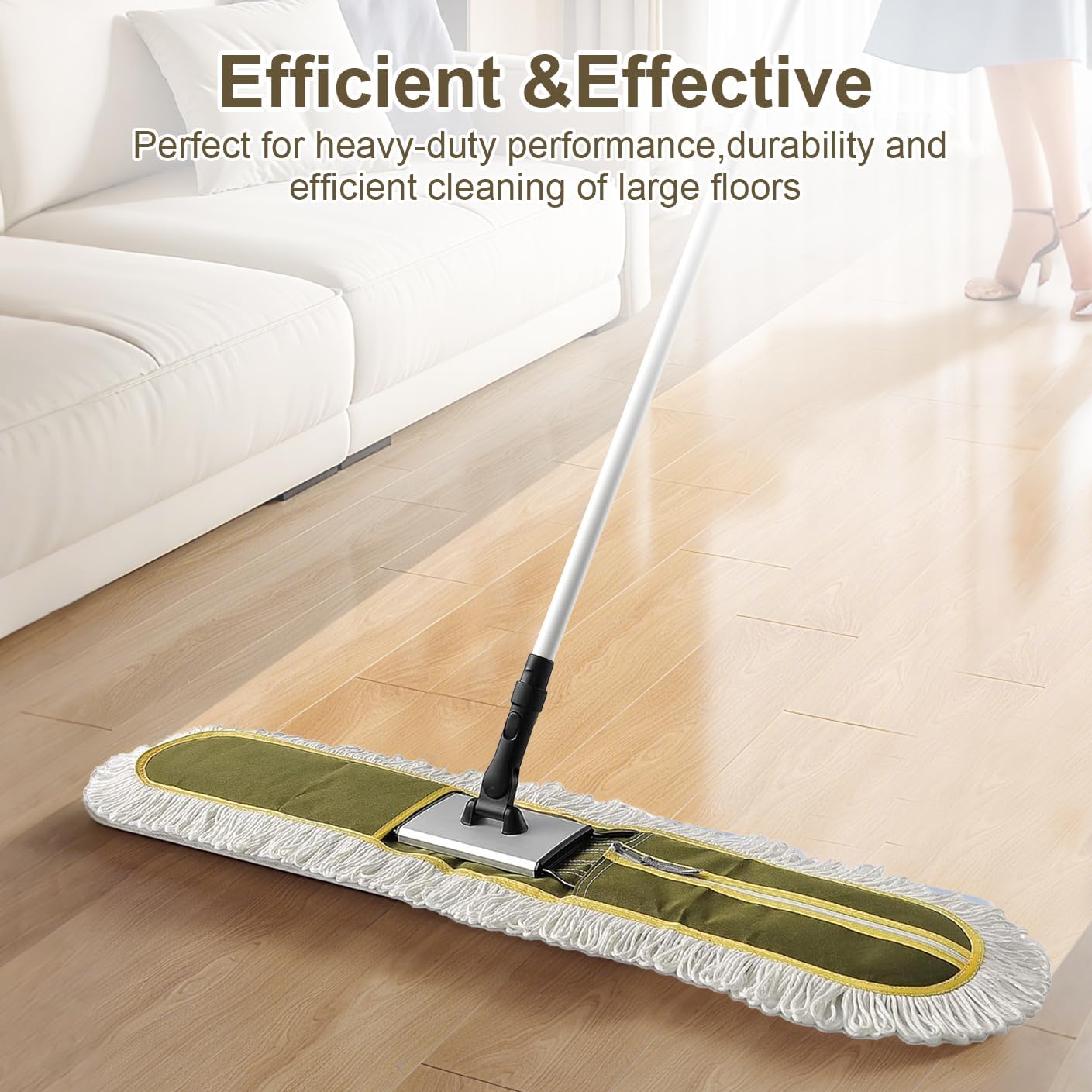 36 Inch Commercial Dust Mop Head: Replacement Industrial Heavy Duty Floor Duster Mop Head for Hotel Gym Household Cleaning Supplies for Hardwood, Tiles, Marble Floors (Green - 34 Inch, 3 Pack)
