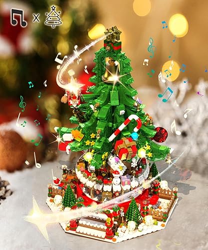 Miniatura 7 de Juego de construcción de árbol de Navidad, caja de música, bloques de construcción de Navidad con luces LED, compatible con árbol de Navidad Lego,