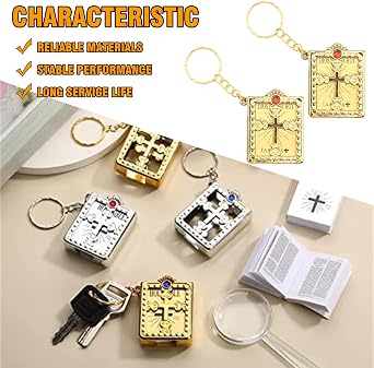 12Pcs Miniature Bible Key Ring Mini Holy Bible with Hard Cover Keychain, Gold Keychain for First Communion