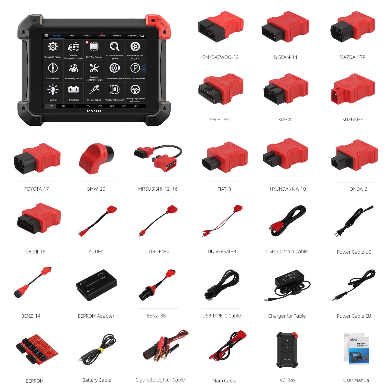 XTOOL PS90 Wireless Automotive Diagnostic Tool with ECU Coding, Bidirectional Control, OE Level