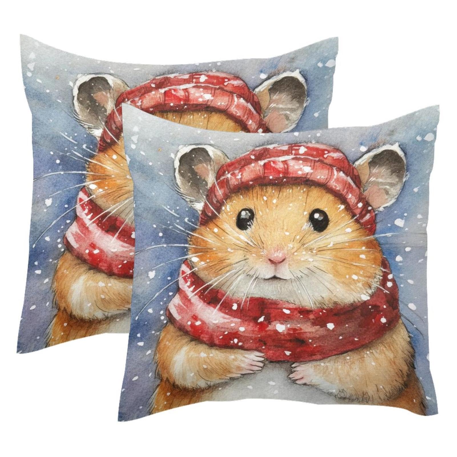 Housse de coussin hamster en velours rouge 50x50 cm | Lot de 2