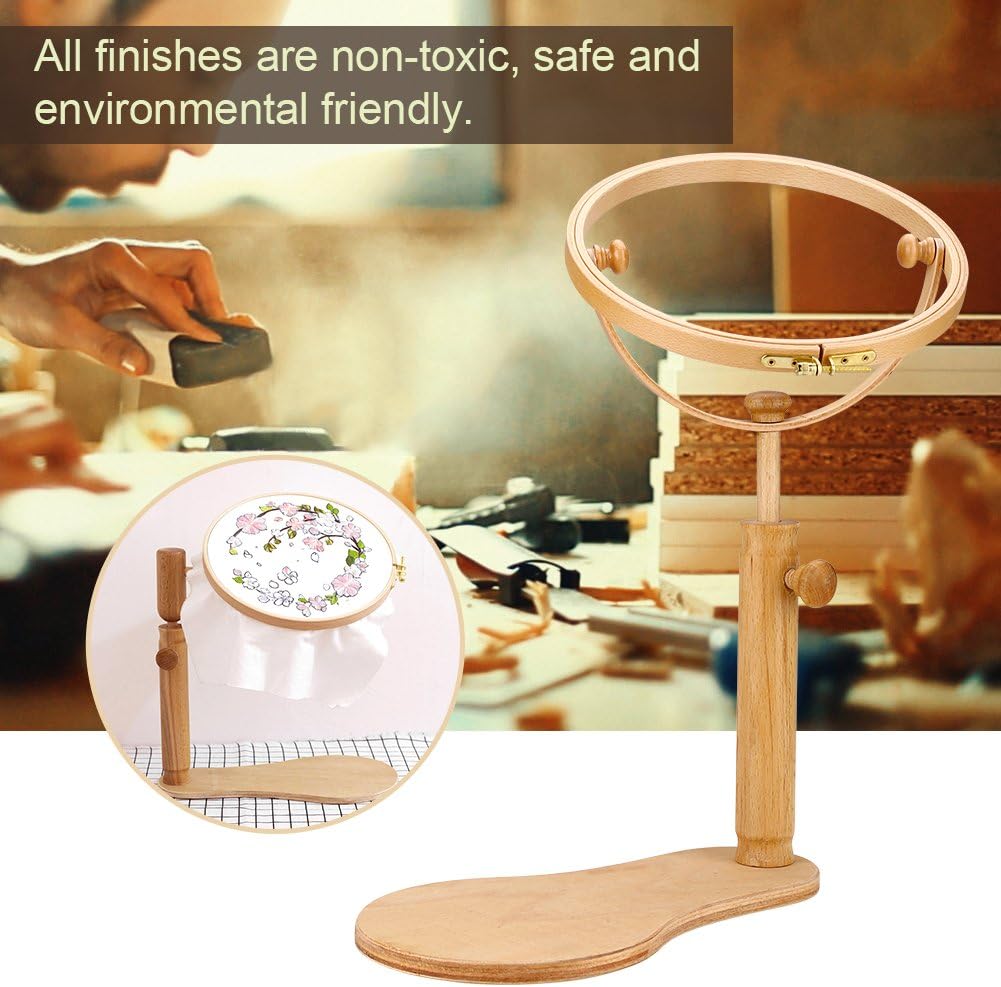 Embroidery Stand,Embroidery Hoop,Embroidery Hoop Stand,Wood Adjustable Rotated Embroidery Frame Stand for Most Sizes of Hoops, Cross Stitch Wooden Stand Hoop,Frame Set Sewing Tools(21cm)