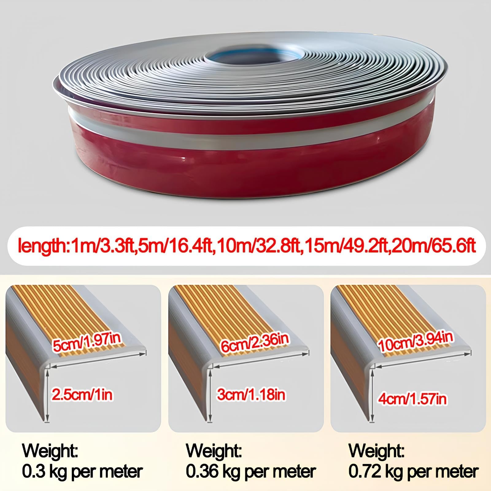 Tiras protectoras de bordes de vinilo autoadhesivas impermeables y antideslizantes en forma de L para bordes de escalones, tratamiento de suelo azul (5 cm x 2,5 cm x 15 m)