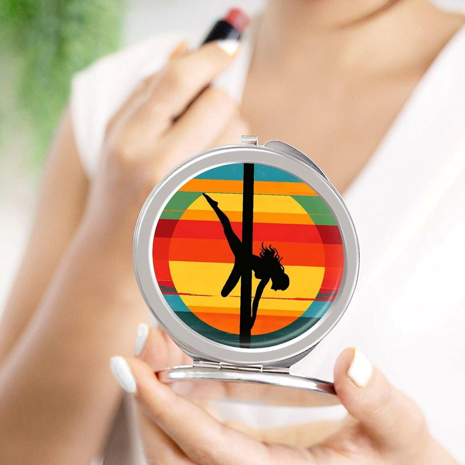 Vintage Pole Dancing Silhouette Compact Makeup Mirror Mini Foldable Cosmetic Mirror Portable Travel Mirror for Purse Pocket