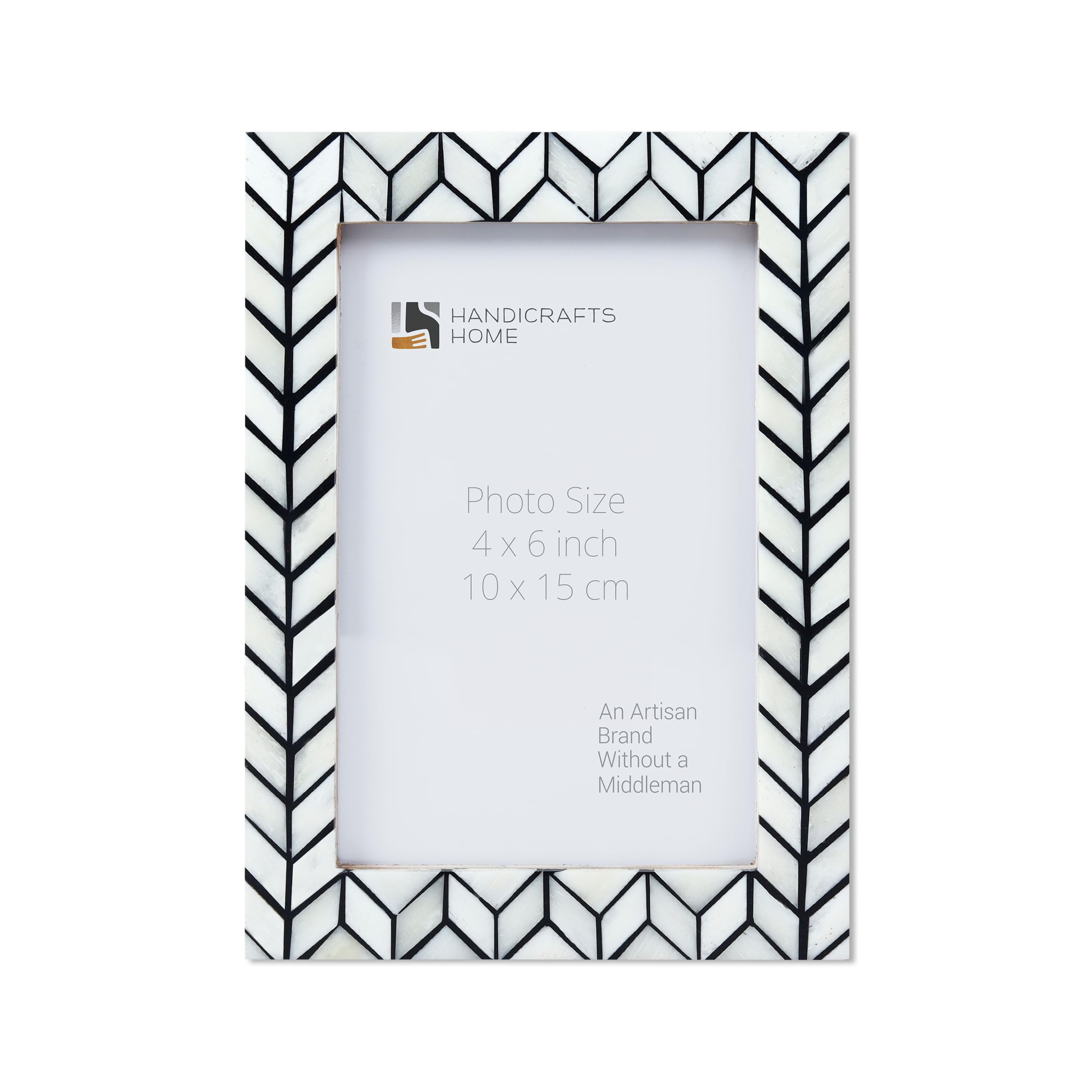 Handicrafts Home 4x6 Black and White Chevron Bone Inlay Picture Frame for Tabletop or Wall Display Modern Decorative Photo Frame for Bedroom, Living room, Office, Arctic Horizon Collection