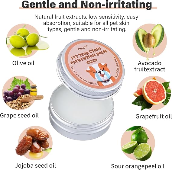 Tear Stain Remover Balm for Dogs & Cats with Pro Powder Brush Natural Safe Gently Removes Eye Gunk & Stains Great for White Dogs, Daily Eye Cleaning Works Better with Pet Eye Wipes,1 oz