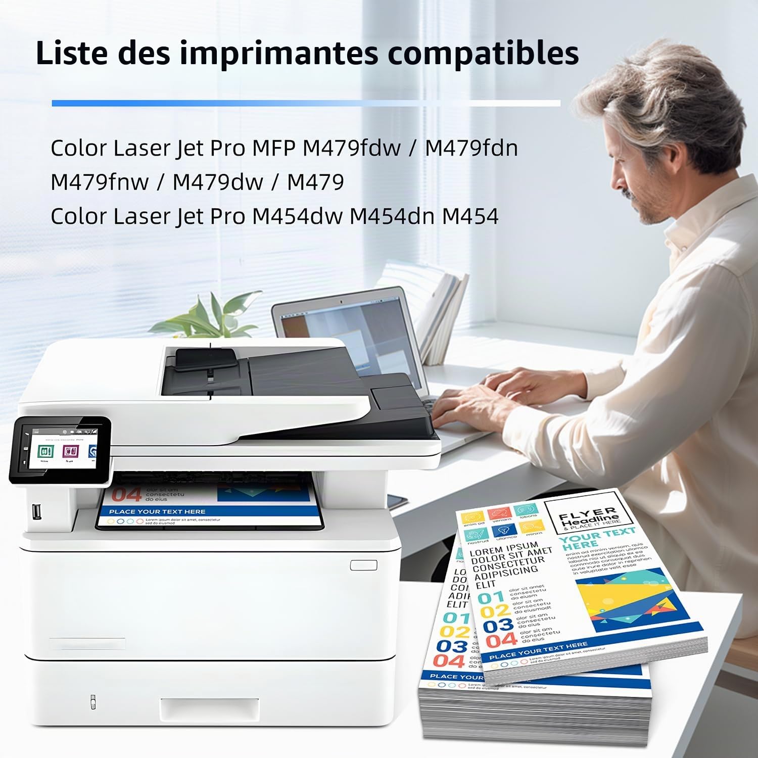 Cartouches de toner 415X, lot de 4 (avec puce) Compatibles avec les modèles 415X W2030X, 415A W2030A, pour Laser Jet Pro MFP M479fdw M479fnw M479fdn M479dw M454dn M454dw(noir, cyan, jaune, magenta)