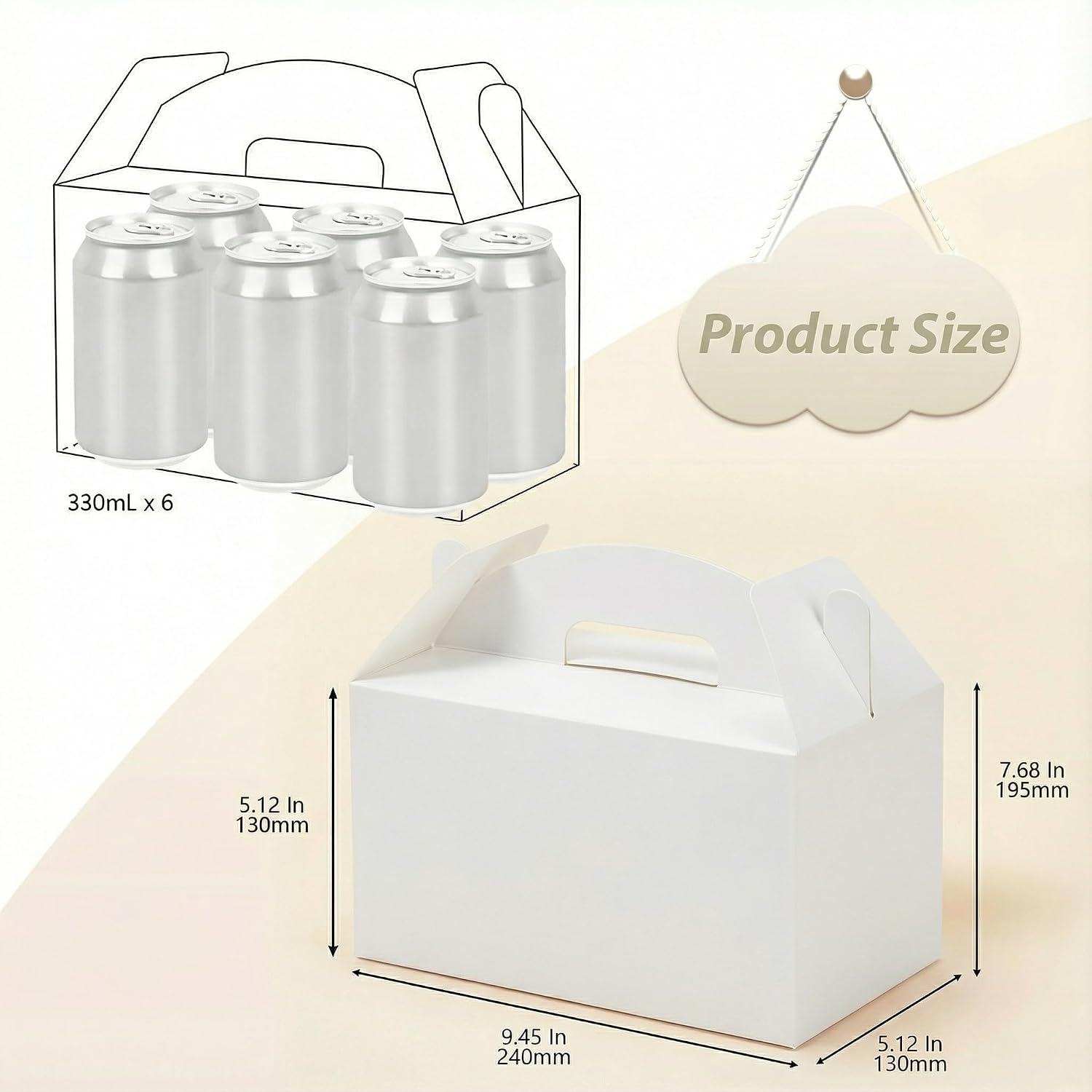 Papertide White Gable Box with Handles, 30 Pack 9.45×5×5 inch Sturdy Colorful Cardstock treat Boxes for Christmas Birthday Party Favors, Premium Presentation Boxes with Lids