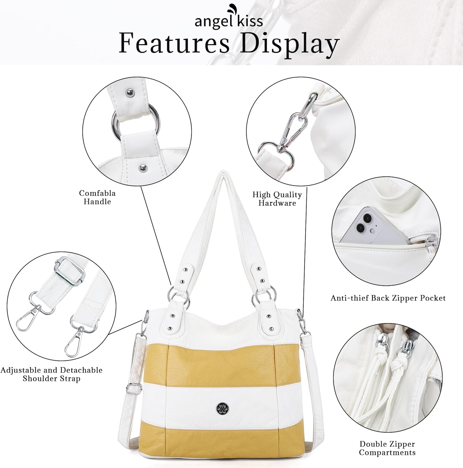 Angel Kiss Hobo Purses for Women Multi-Color Striped Lattice Cross Body Shoulder Purse Bag Tote Handbag