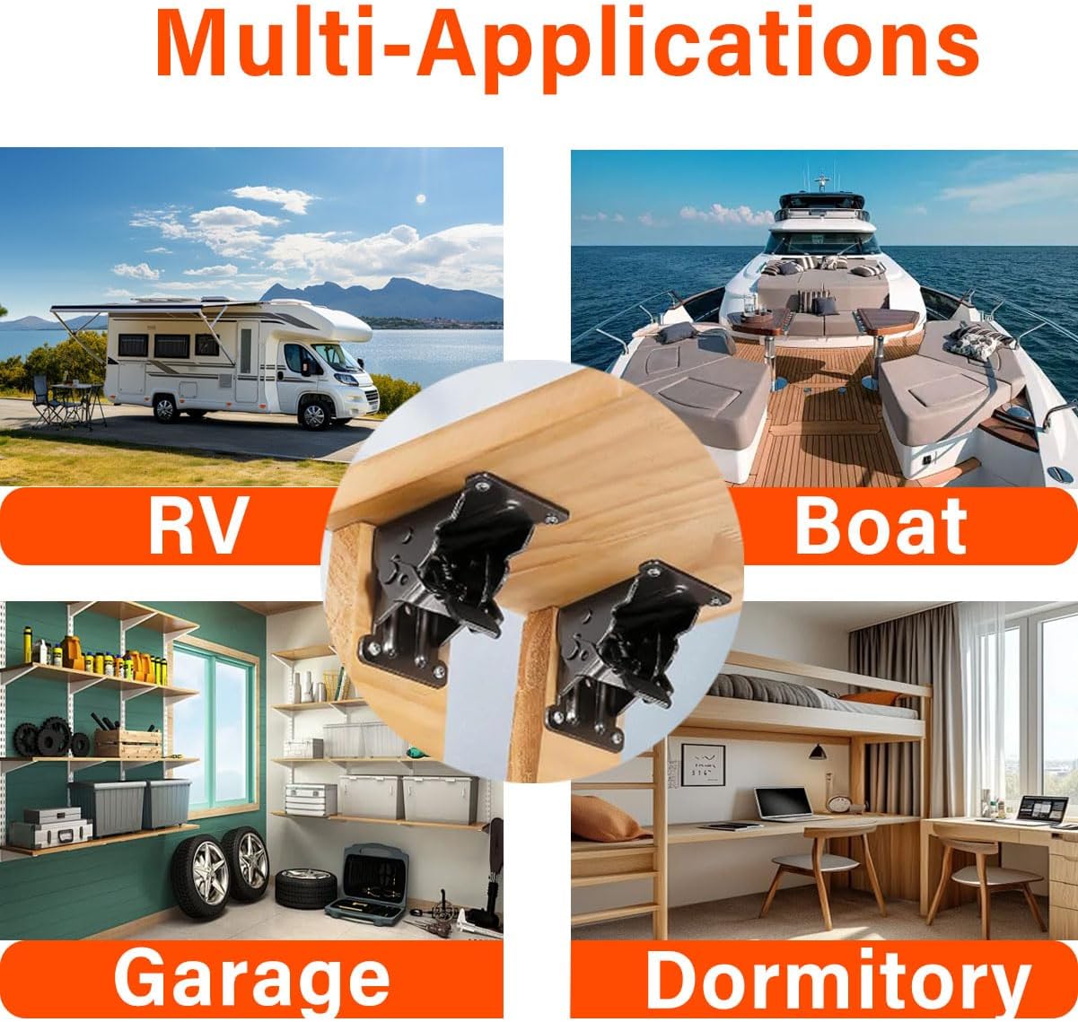 4 Pack Folding Table Leg Brackets, Heavy Duty Folding Brackets with 0° - 90° - 180° Self-Locking Folding Hinges, Lock Extension Support Bracket Bed Legs, Furniture Support, Screws, Black