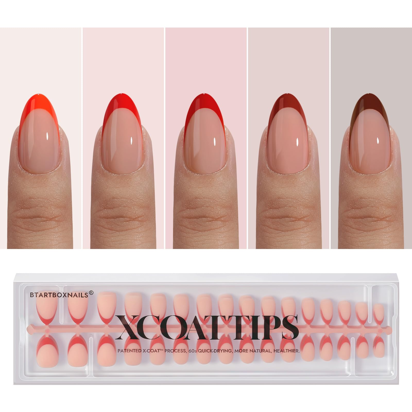 BTArtboxnails XCOATTIPS French Tip Press on Nails - Red French Tip Nails Almond, French Press on Nails Short, Soak Off Soft Gel Nail Extension 160Pcs