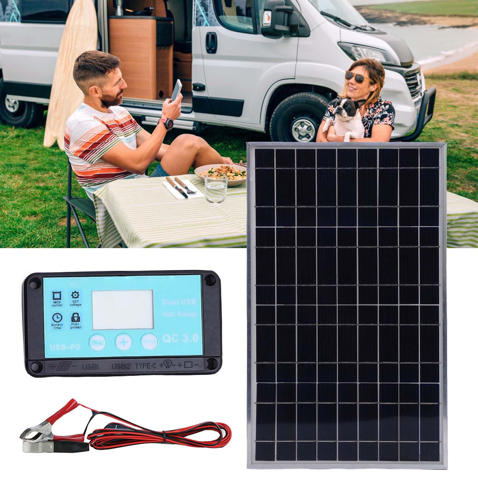 Panel Solar con Regulador de Carga,Kit de Cargador Solar 100 Vatios,de Batería para Coche Remolque | Aplicaciones en s Aislados