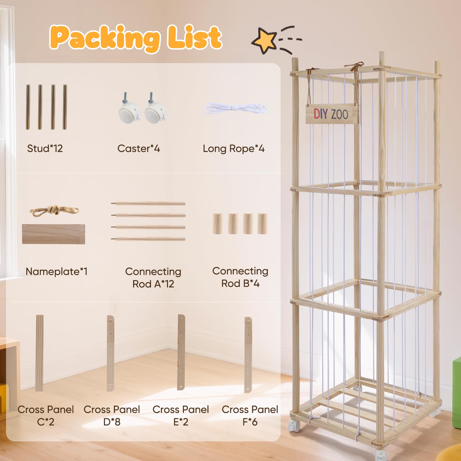 Caja de Almacenamiento para Peluches, 138x41x41cm de Madera Maciza con Ruedas Giratorias Bloqueables de 360°, Ideal para Habitaciones de Bebés, Salas de Estar, Dormitorios y Habitaciones Infant