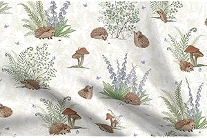 Spoonflower Fabric - Hedgehog Gender Neutral Nursery Woodland Boy Girl Mushroom Printed...