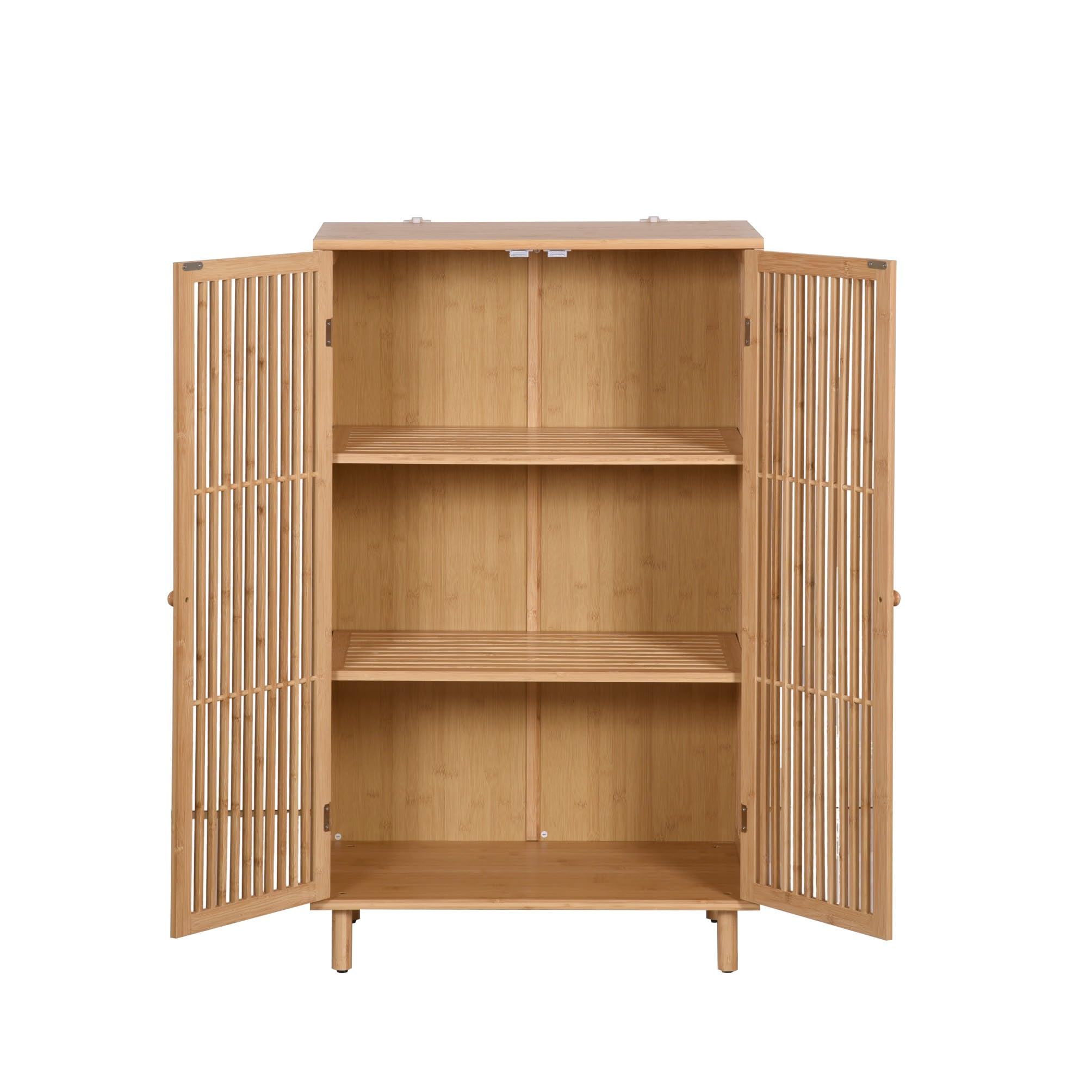Beistellschrank mit 2 Türen Bambusschrank Kommode Schrank aus Bambus mit 3 Ablageflächen Aufbewahrungsschrank 110x66x40cm Natural