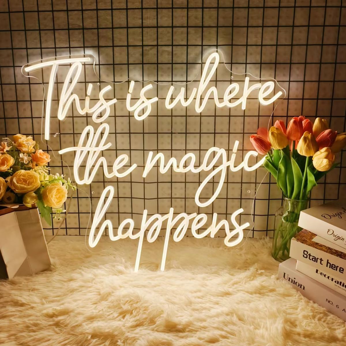 This Is Where The Magic Happens Neon Signs for Wall Décor, 24” Large LED Neon Light Signs for Wedding, Birthday, Engagement, Bachelorette Party, Bar, LED Sign gifts for boys girls, 24x20” Warm White - Image 3