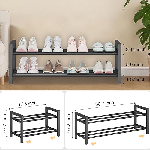 Miniatura 3 de Zapatero expandible de 2 niveles (17.5-30.7 pulgadas)  Estante organizador de zapatos de metal resistente ajustable para armario, entrada, vestíbulo
