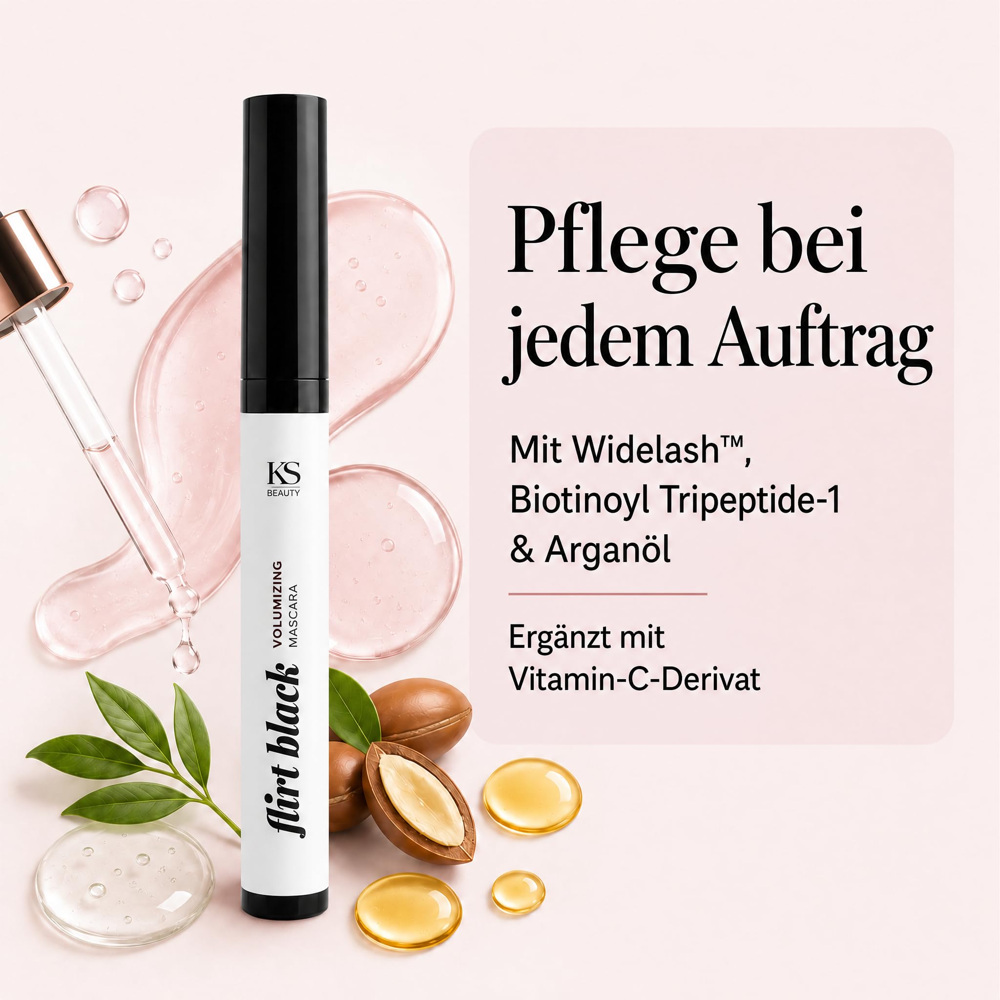 KS Beauty Flirt Black Mascara 8 ml, Volumen & Länge, Wimperntusche Schwarz | Pflegende Wimperntusche mit Widelash™, Biotinoyl Tripeptide-1 und Arganöl für geschmeidige, definierte Wimpern