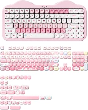 YUNZII C75 Wireless Mechanical Keyboard(Pink, Milk V2 Switch), MOG Dye Sub PBT Keycaps(Pink Ice Cream)