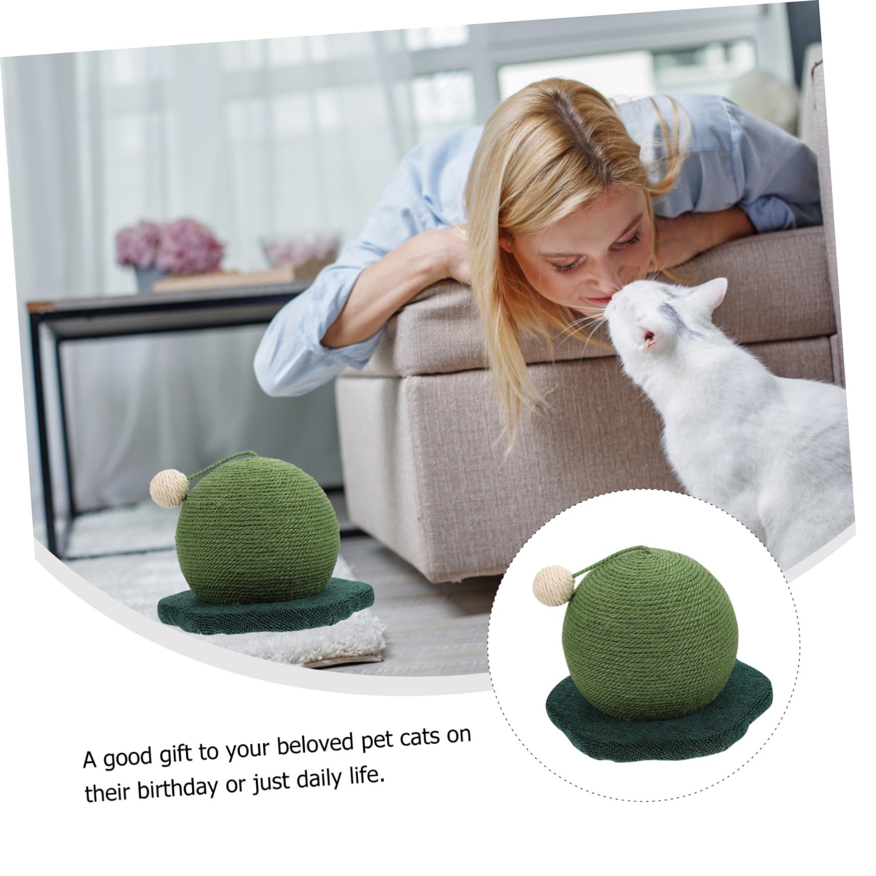 Griffoir pour Chat de Boule, Jouet Vert en Bois et Corde