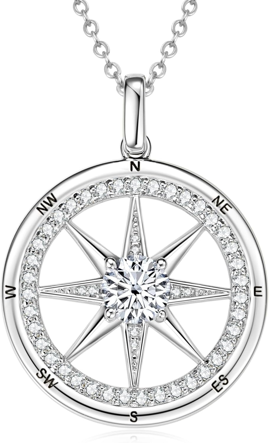 Compass Necklace, 925 Sterling Silver 5A Cubic Zirconia Graduation Gifts for Her, 18K Gold Plated Birthday Valentines Day Mothers Day Christmas Wedding Anniversary Jewelry Gifts, 18+2 inch