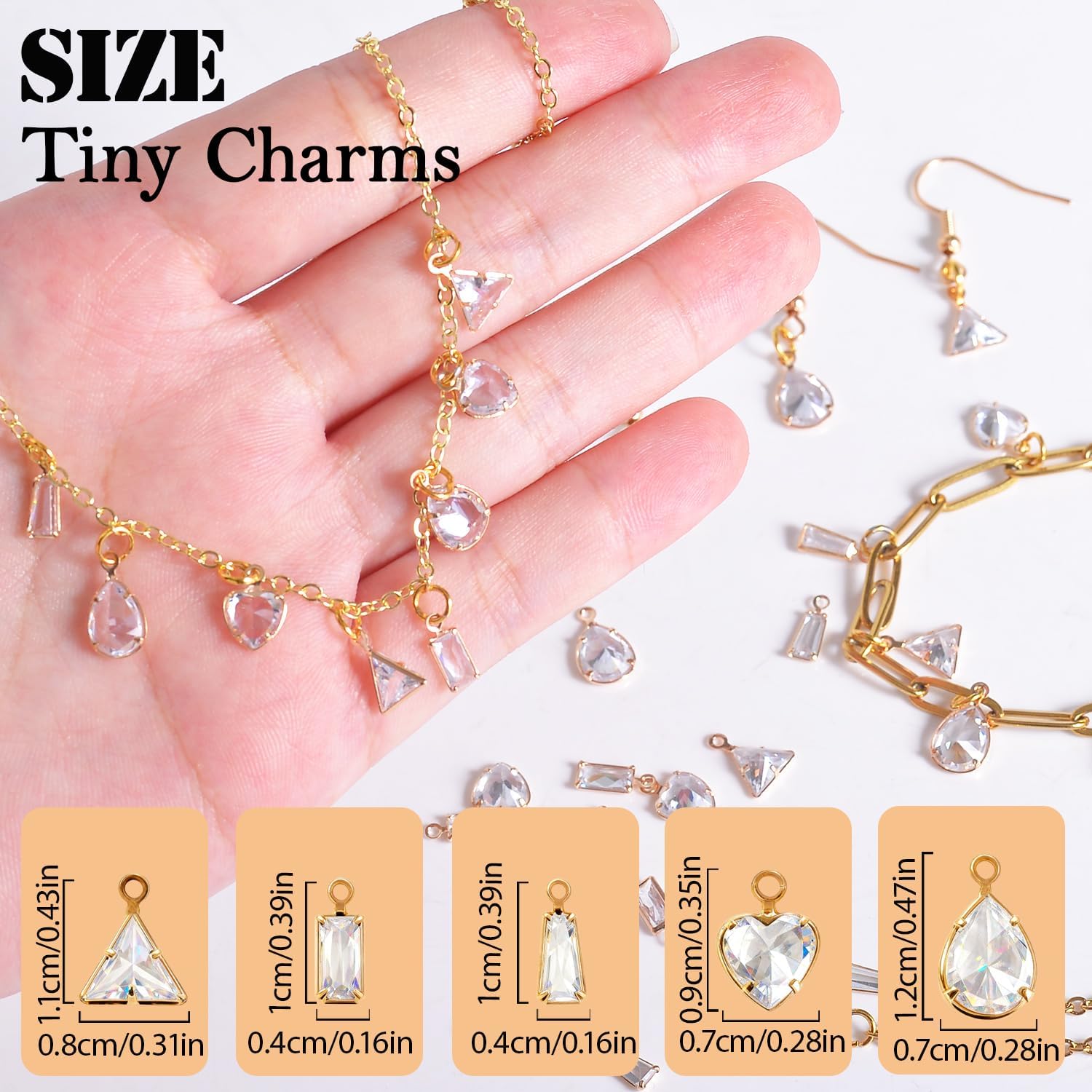 stino Tiny Crystal Clear Cubic Zirconia Charms Set, 40 Pieces image 3