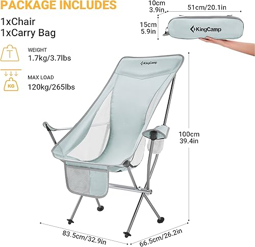 Miniatura 3 de KingCamp Silla plegable ligera acolchada con respaldo alto con portavasos, bolsillo lateral de almacenamiento y bolsa de transporte para interiores