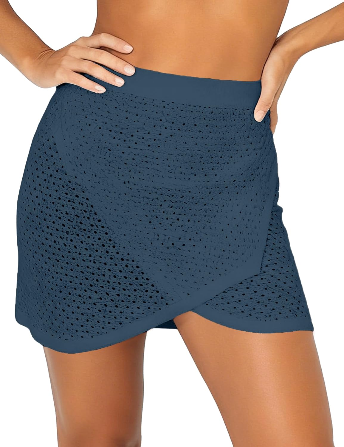 Fiona Jolin Women 2026 Summer Crochet Beach Mini Skirt Back Tie Cover ups Knit Hollow Out Swimsuit Coverups Skirts