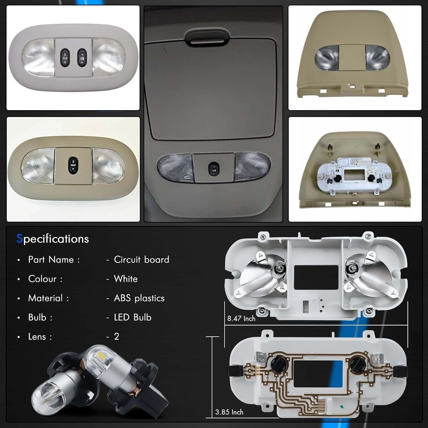 Front Overhead Console Circuit Board Assy Fit for Ford F150 F250 F350 Lincoln Mark LT 2004-2010 Cab Interior Ceiling Dome Headliner Map light Lamp Roof Reading Light Repair Kit Replace# VM2396 829182