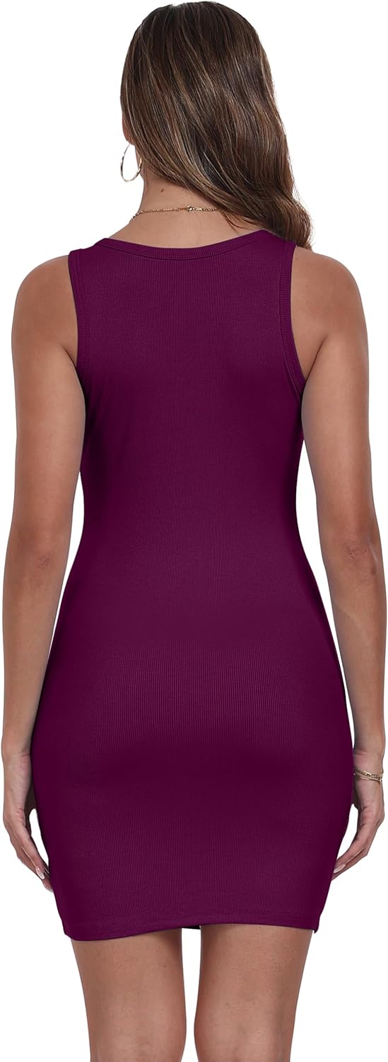 Qaffier Women's Mini Dress Summer Tank Dress Ribbed Crew Neck Sleeveless Basic Bodycon Mini Dresses - Image 5