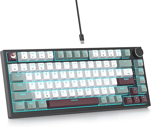 Mist - Teclado para juegos con cable al 75%, intercambiable en caliente, montaje en junta, interruptor rojo, teclado mecánico TKL retroiluminado RGB