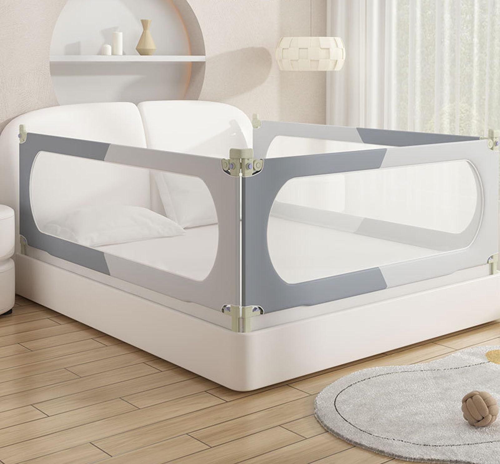 U-HOOME Bed Rail for Toddlers,Baby Bed Rail Guard with Dual-Child Lock,Extra Long Bed Crib Bumper for Kids, Adjust Up&Down Safety Toddler Bed Rail for King Queen Full Twin Size Bed,1 Pack (Grey-2m)