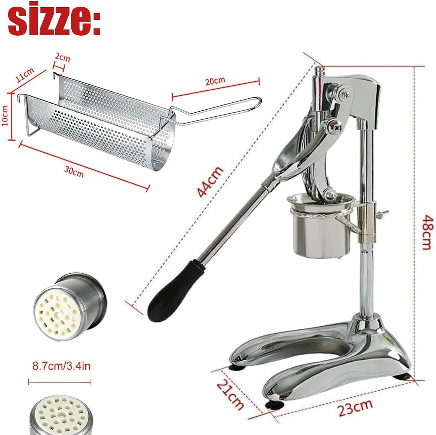 Cortador manual de patatas fritas, 30 cm de largo, con extrusor de acero inoxidable con 12 agujeros y cesta para freír patatas fritas perfectamente formadas