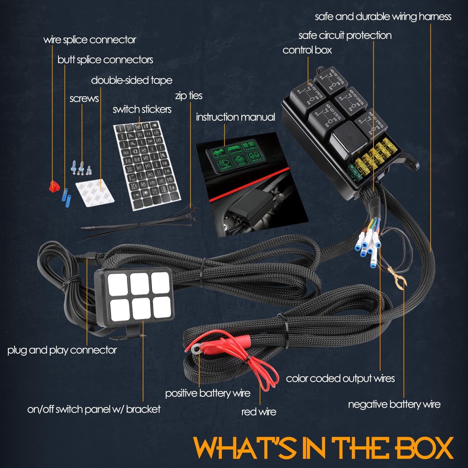 6 Gang Switch Panel, NIRIDER 12V Universal Circuit Control System with Fuse Relay Box Button Switch Pod Touch Switch Box for Truck Wrangler 4Runner ATV UTV SUV Car Boat