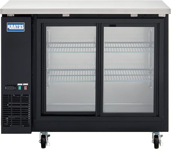 Kratos Commercial 48 Wide Back Bar Refrigerator with Sliding Glass Doors, Black 13 Cubic Ft. Two Door Refrigerator for Bars and Restaurants (67K-155)