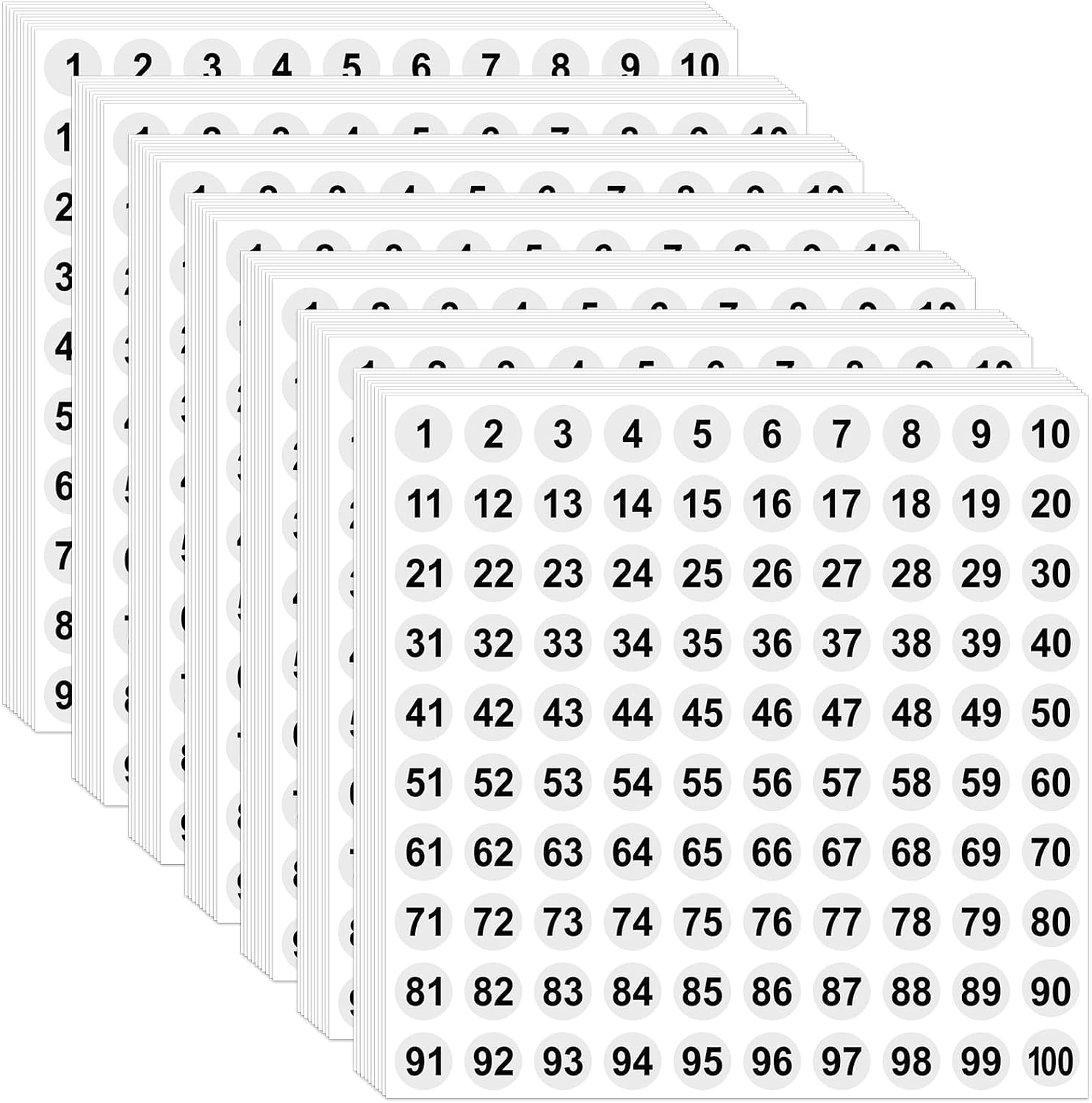 7000Pcs Number Stickers 1-100 Small Round Numbered Sticker,White