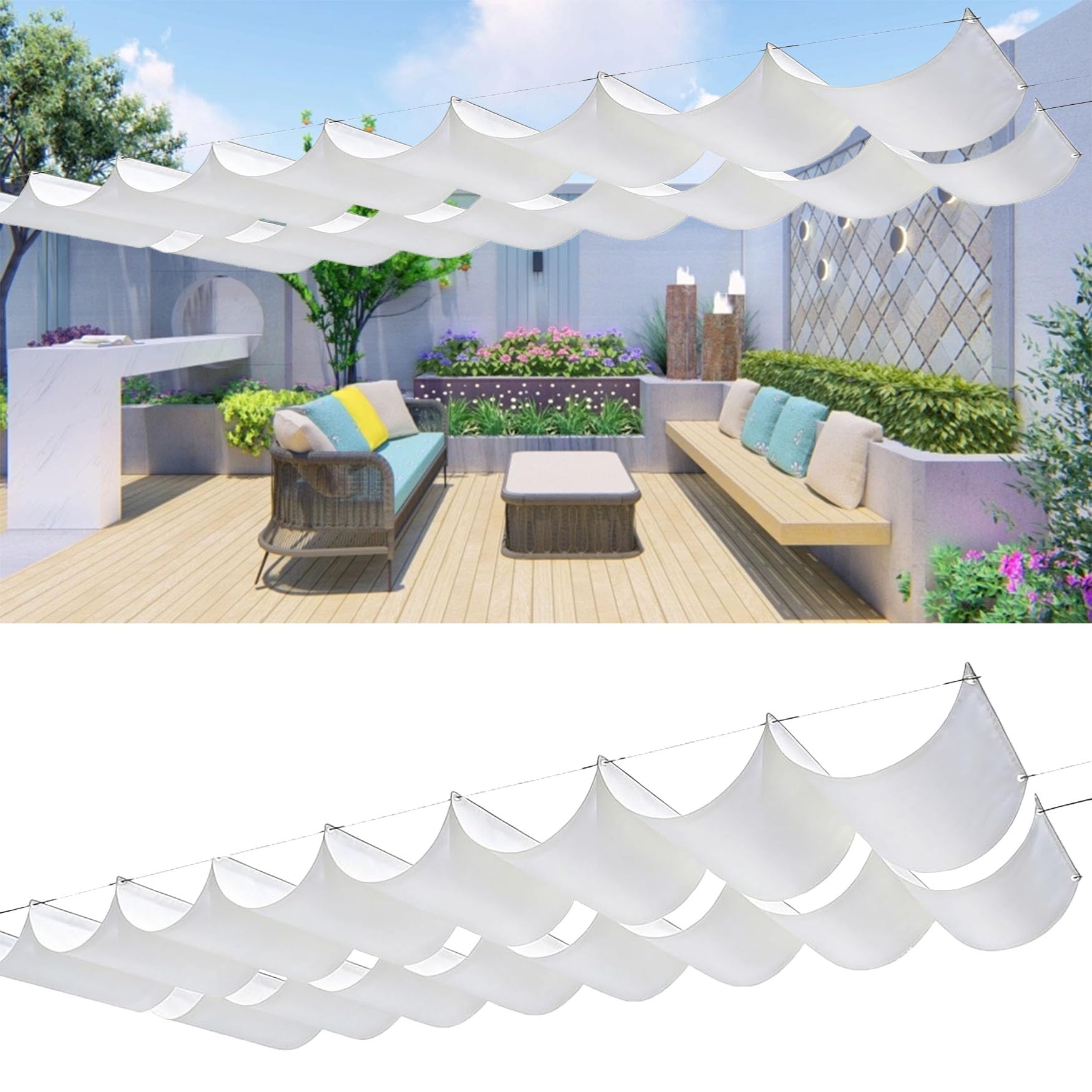 Voile d'ombrage rétractable 105x460 cm, idéal pour ombrager une terrasse en été