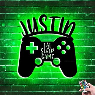 Personalized Wall Game Sign | Custom Name Wood/Metal Art Decor for Teen Boys | Colorful With Remote Control (Style 2)