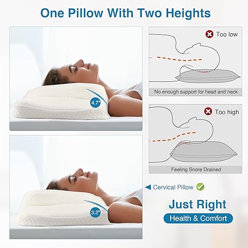 Miniatura 6 de Qidordour Almohada cervical para aliviar el dolor de cuello y hombros, almohada de espuma viscoelástica de contorno para dormir, espalda, estómago,