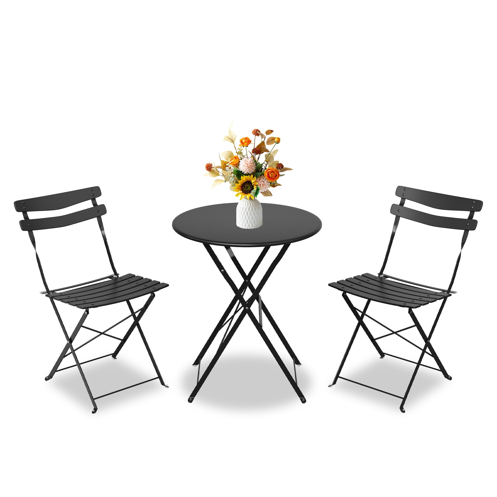 Aptliton 3 Piece Folding Metal Bistro Set, Black Outdoor Table and Chairs Set, Space Saving Patio Furniture with Anti-Slip Feet, No Assembly Garden Balcony Bistro Set