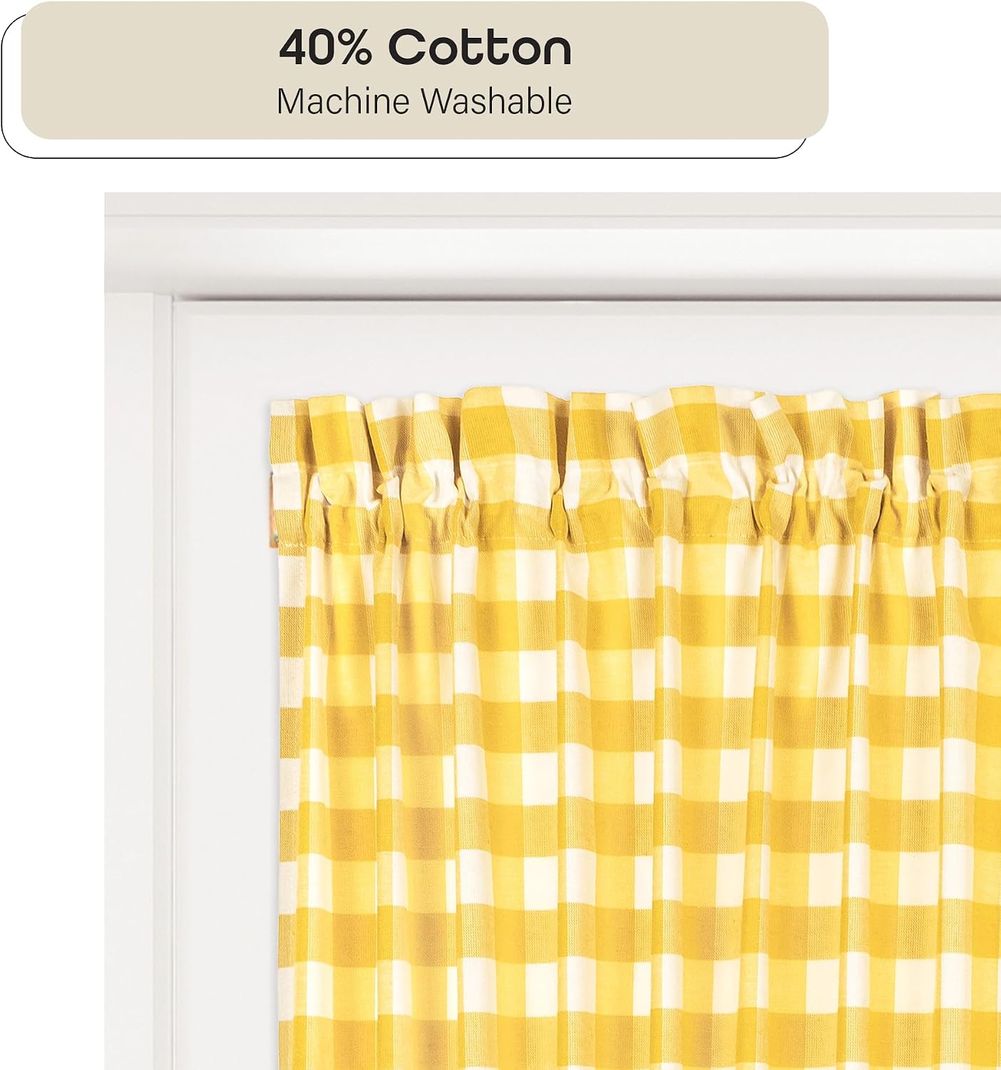 Light Filtering French Door Curtain Panel - 25" x 72"- Sidelight Window Coverings with Adjustable Tieback for Living Room, Patio & Front Doors - Machine Washable Drapes - Buffalo Check Yellow