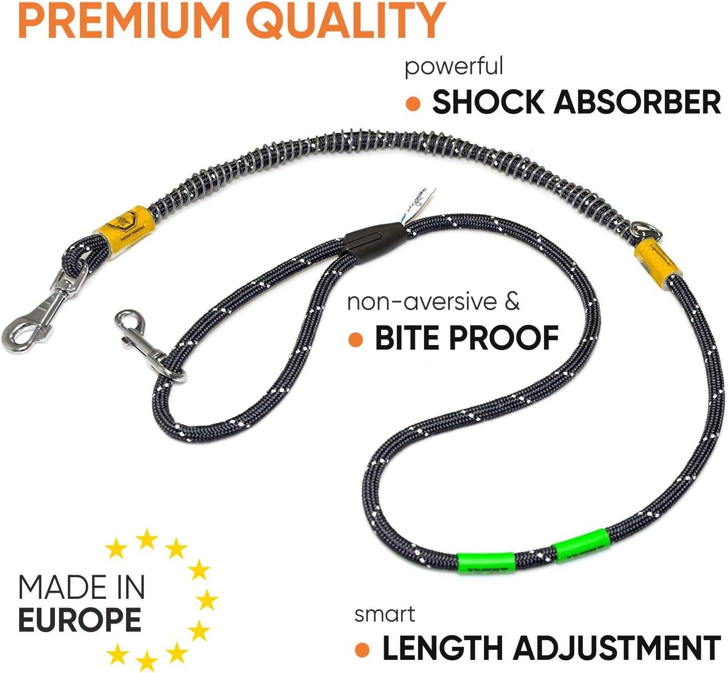 Dogcessories Hands Free Bungee Dog Leash For Running, Heavy Duty Anti Bite Dog Lead to Stop Pulling, Adjustable and Reflective, for Medium and Large Dogs, Trekking MAXI Black
